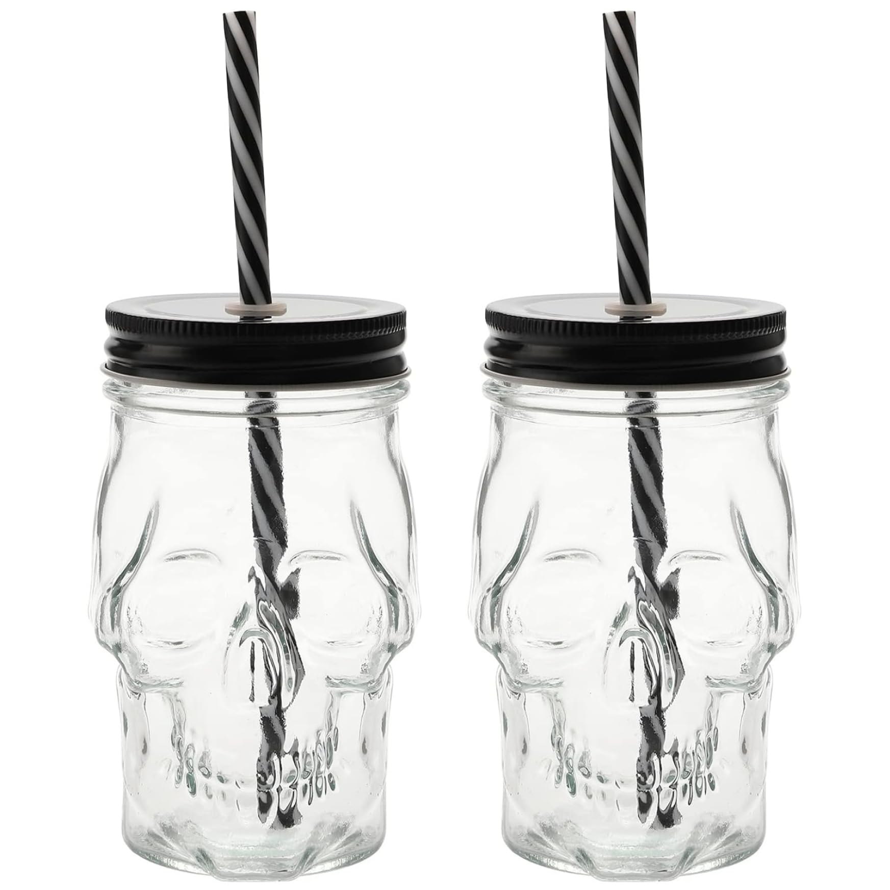 Pastoralist Transparent Skull Mason Jars, 2Pcs Skull Cups, Glass Halloween Cup With Straw And Lid, Reusable Non Slip Halloween Decorations For Beverage, Liquor, Mix Cocktail