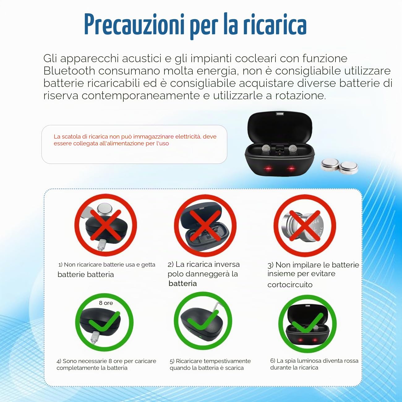 Wokyo 312 batterie ricaricabili per apparecchi acustici e 312 caricabatterie per cuffie caricabatterie custodia da viaggio per 312 amplificatori per apparecchi acustici, caricabatterie con 6 unità da