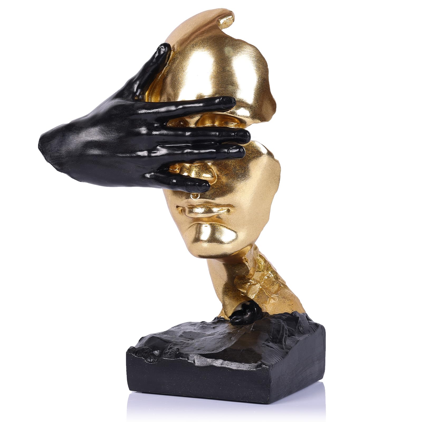 11.8" Tall Thinker Statue, Gold and Black Abstract Art Thinker Sculpture for Home Decor, TV Cabinet, Living Room, Bookshelf, Entryway, Office, Bookshelf (See no Evil)