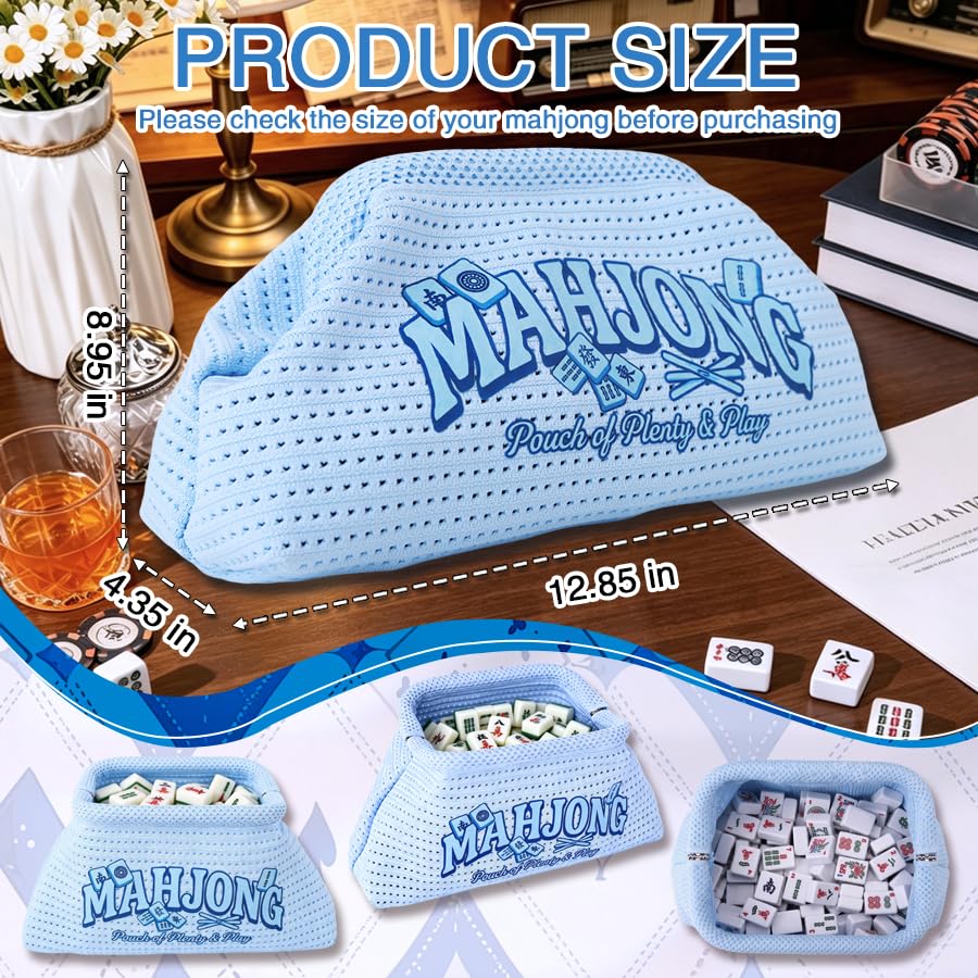 Bolsa para piezas de Mahjong portátil azul claro miniatura 2