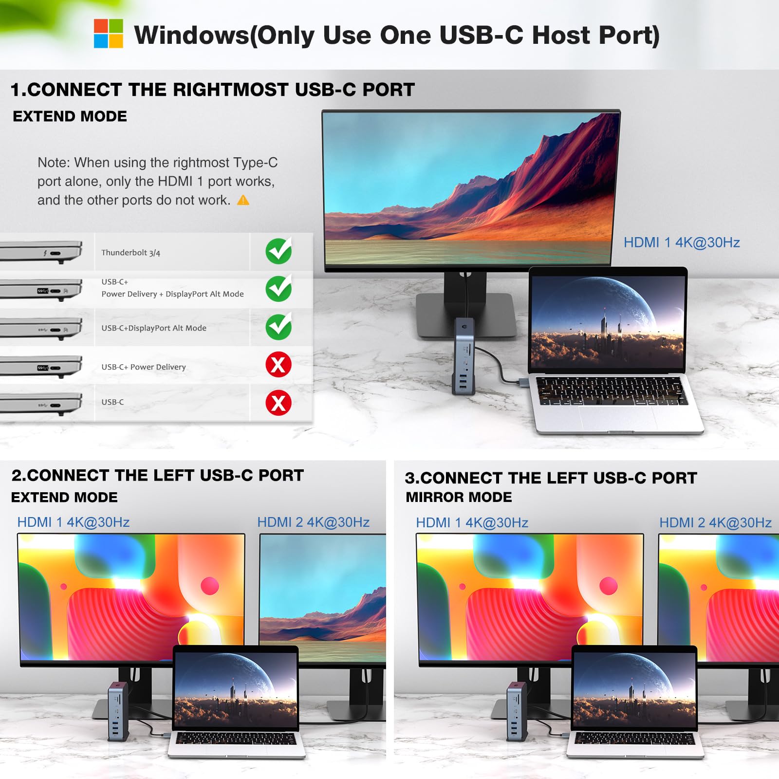 Docking Station 15 in 1 USB C Dock per MacBook Pro/Air, Multiport Hub Triple Monitor tramite VGA/2 HDMI, 100 W PD Laptop Dock per HP, Dell (USB-A/C 3.0 5 GBPS, RJ45 Ethernet, Audio & Mic, SD/TF)