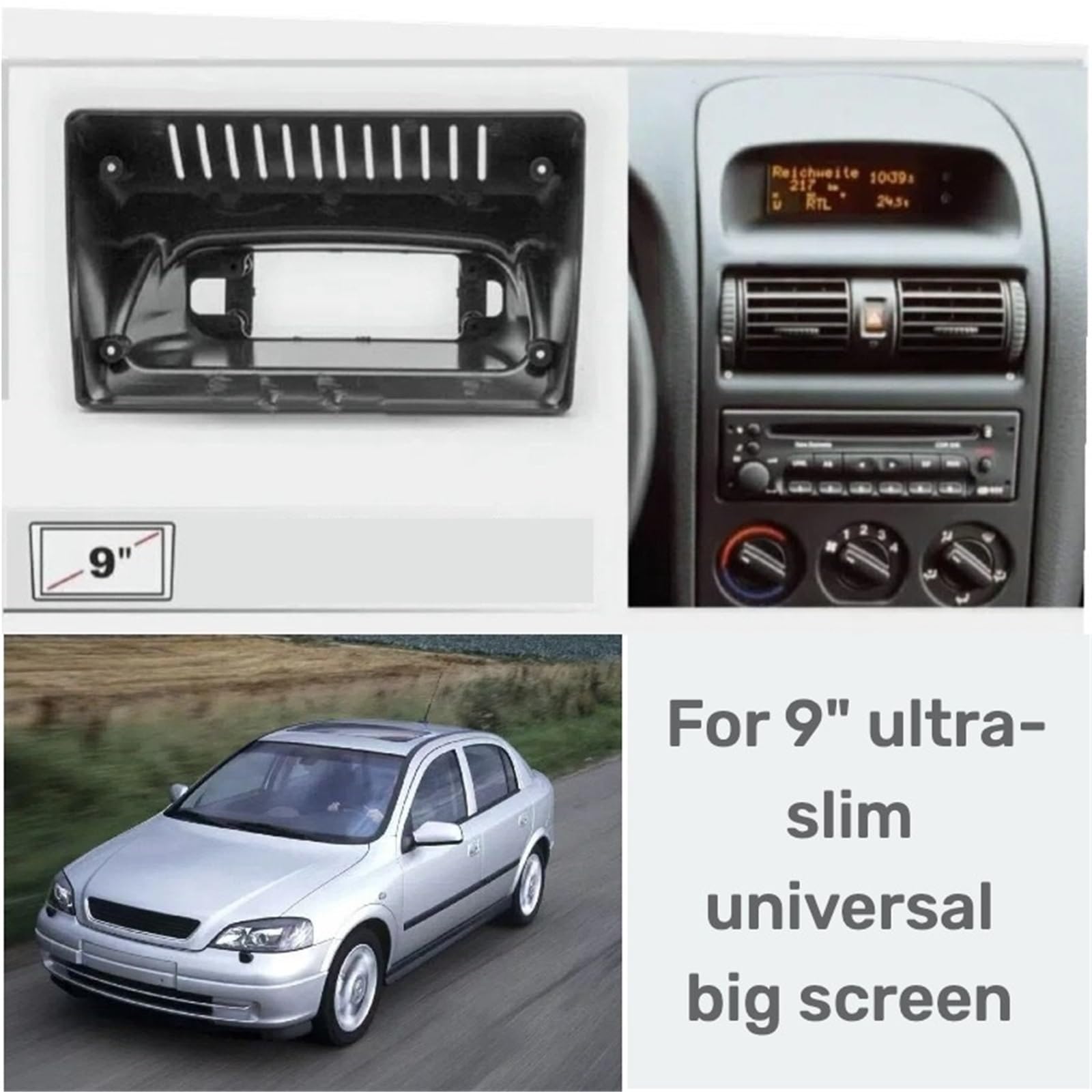 Mascherina autoradio Adatto per Opel Astra G 1998-2004 Kit radio da 9 pollici - Cornice console completa e cablaggio (solo per guida a sinistra) Auto Plancia Telaio(Frame With Cable)