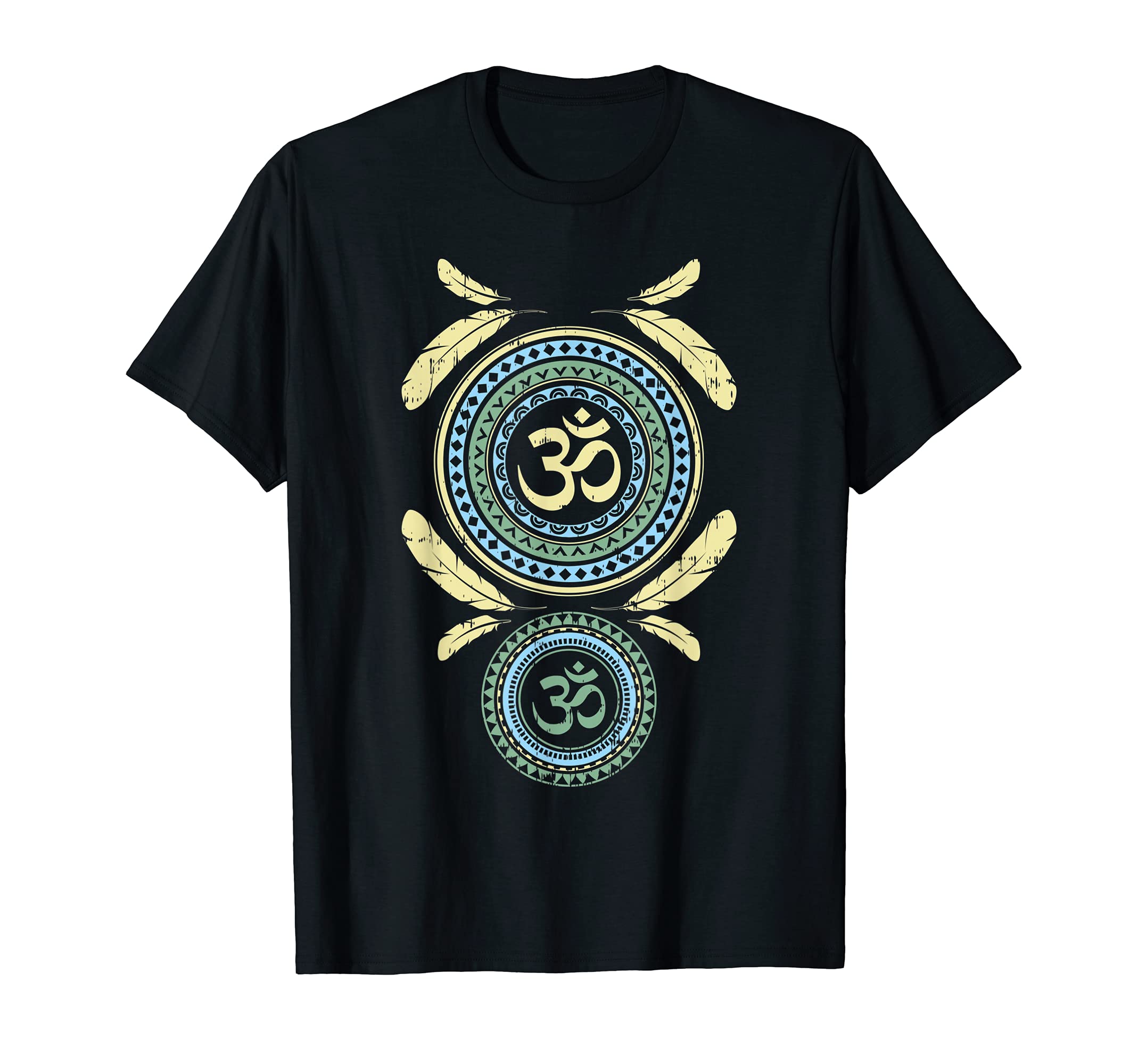 YOGA MEDITATION CREATIVE SPIRITUAL DESIGNSOm Ancient Sanskrit Symbol "Dual Om Symbol Mandala" Design T-Shirt