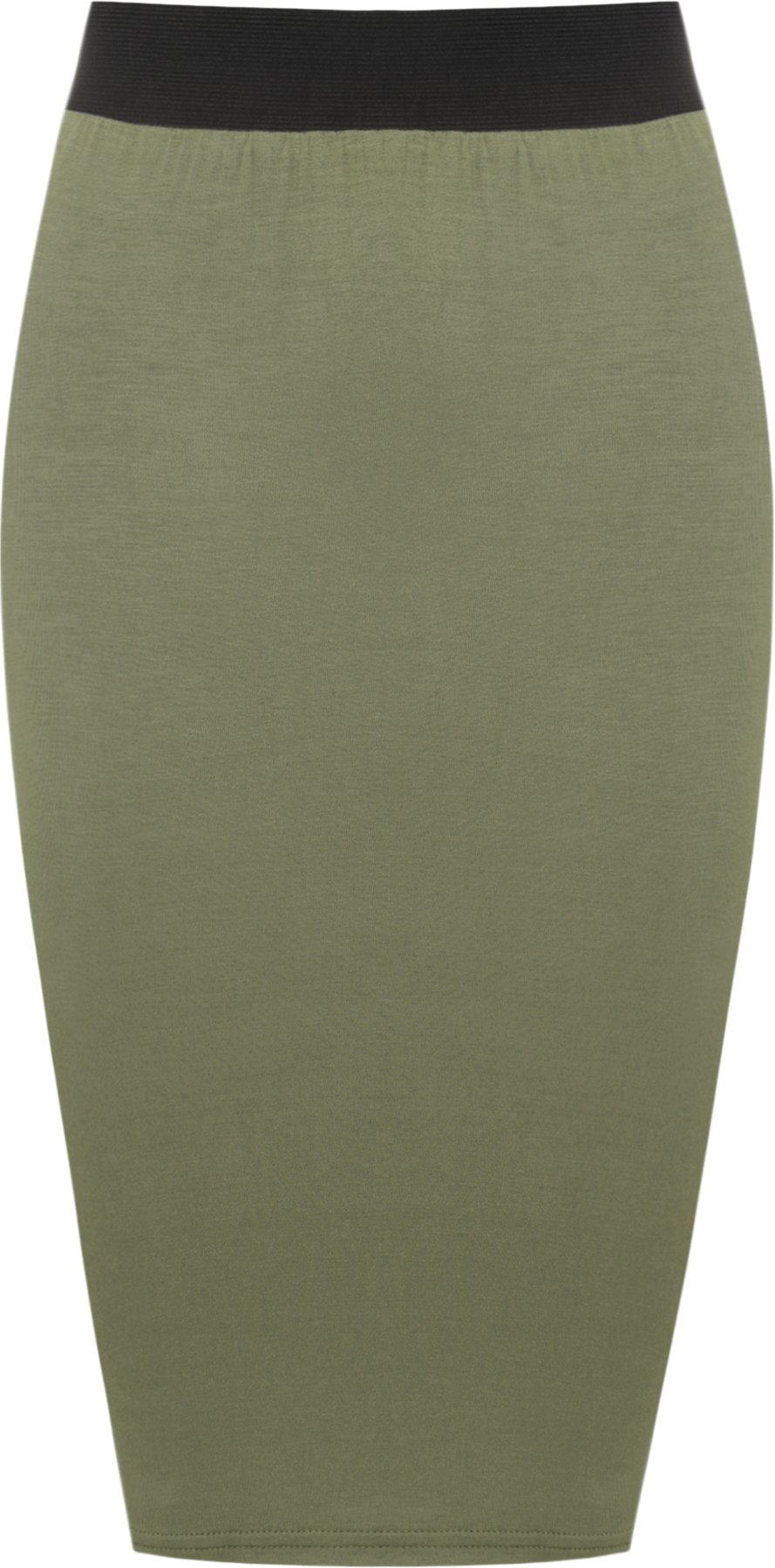 WearAll Plus Size Womens Elasticated Plain Jersey Ladies Knee Length Skirt - Khaki - 16-18