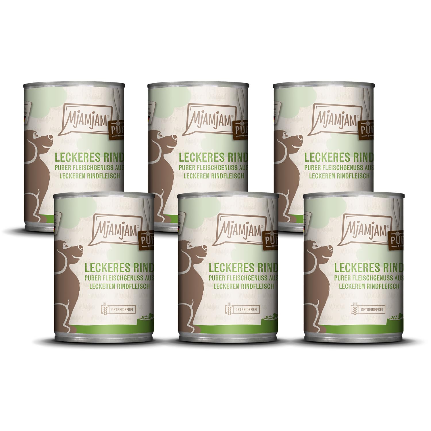 MjAMjAM - Comida húmeda Premium para Perros - Puro Placer cárnico - Deliciosa Carne de Vacuno Pura, Pack de 6 (6 x 400 g), sin Cereales con Extra de Carne