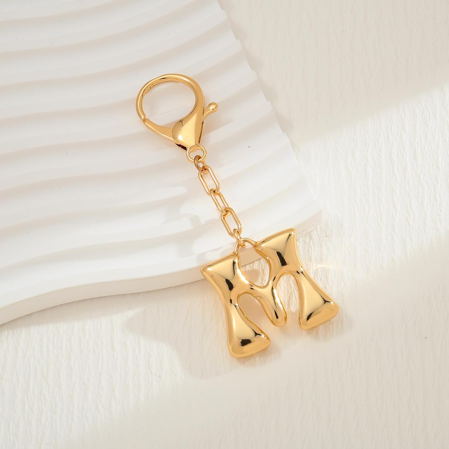 WOWORAMA Initial Letter Keychain for Women Chunky Gold Bubble Letter Bag Charm Purse Charm Personalized Keyrings Accessories - Image 2