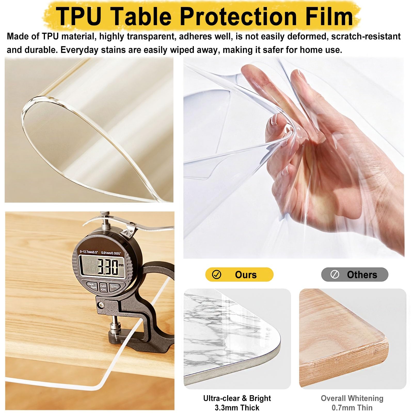 transparent klebefolie selbstklebende Transparente Schutzfolie Für Schreibtische, Hitzebeständige Kücheninselmatte, Zuschneidbare Oberflächenabdeckung Für Nachttisch/Couchtisch(70x200cm/27.6x78.7in)