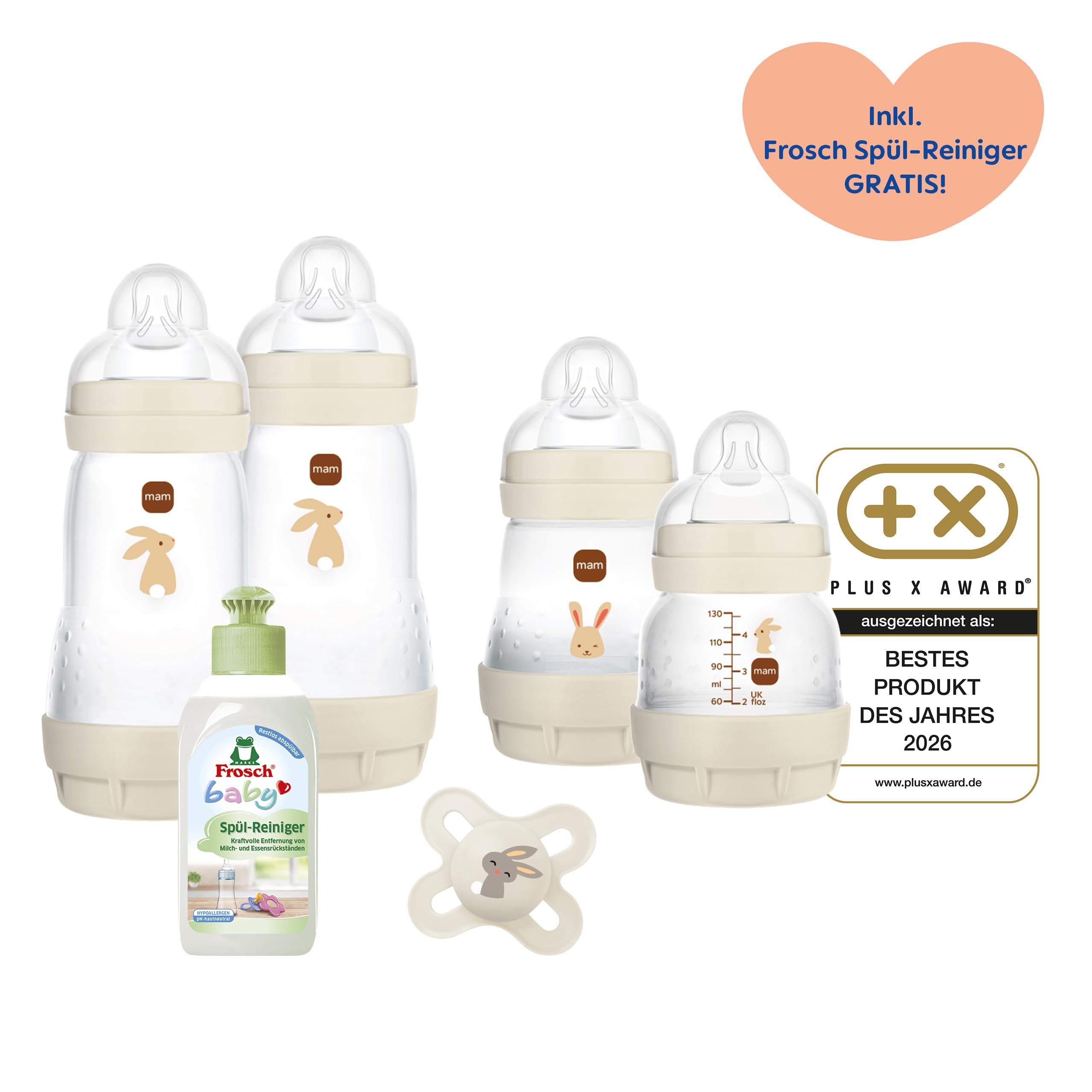 MAM Easy Start Anti-Colic Neugeborenen-Set | 0+ Mon | Babyflaschen Geschenk-Set | 94% Akzeptanz | 96% Hebammen-Empfehlung | 80% weniger Koliken | 4 Trinkflaschen & 1 Original Start Schnuller | beige
