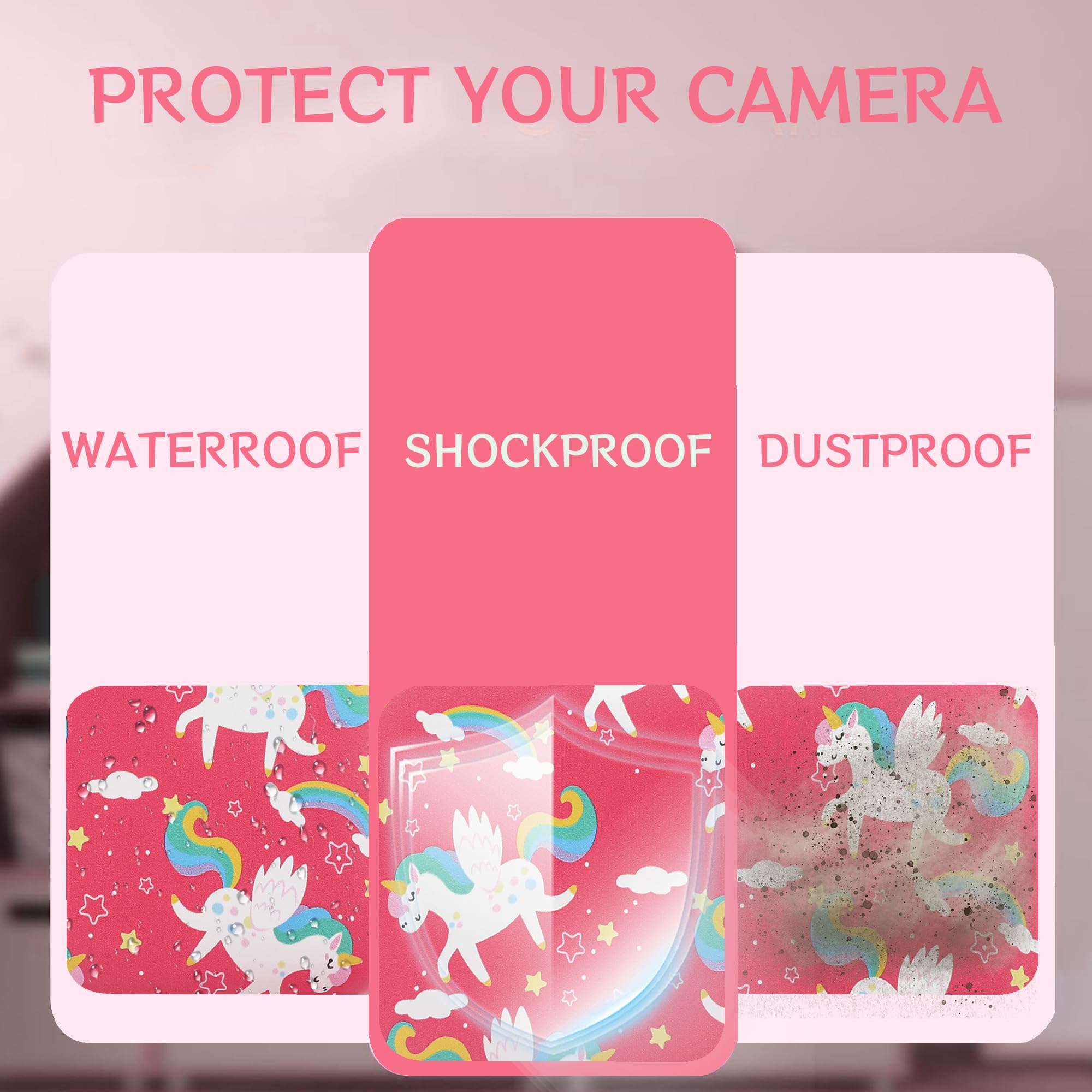 Leayjeen Kids Camera Case Compatible with Goopow/Mgaolo/CIMELR/Seckton/OZMI/Dylanto Kids Camera Toys and Children Digital Video Camera,Best Christmas and Birthday Gifts-Pink Unicorn(Case Only)