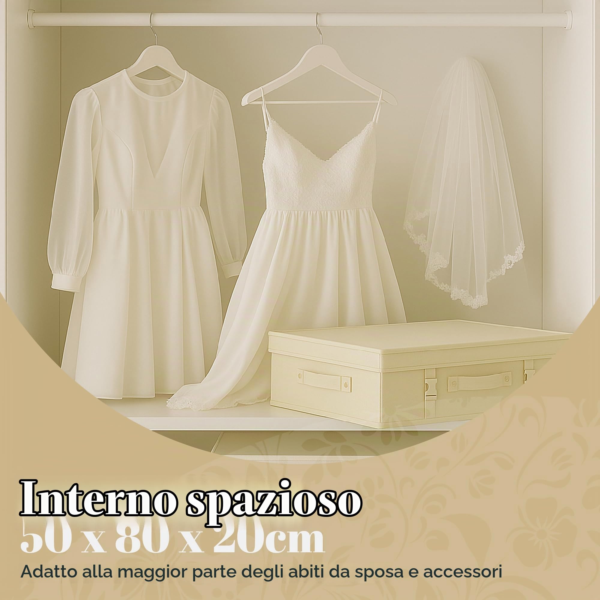 HANGERWORLD Scatola per Vestiti 50x80x20cm in Tessuto Traspirante Avorio con Coperchio per Abito Sposa