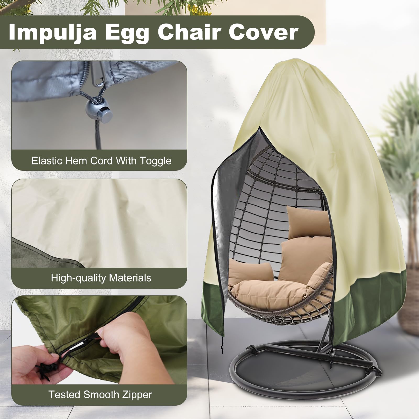 Housse de chaise en forme d'œuf avec fermeture éclair, résistante aux UV, résistante aux UV, housse de chaise en osier coupe-vent pour balancelle de terrasse, housse imperméable pour chaise à