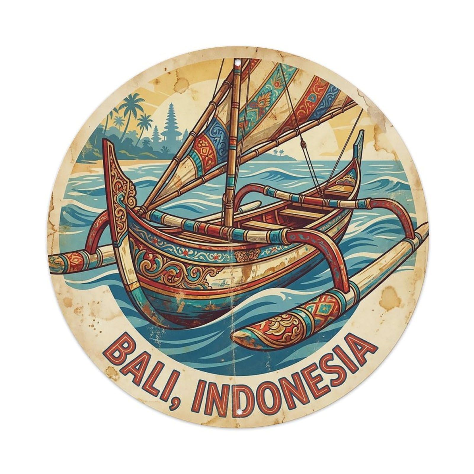 Odgynaw 8X8inch(20X20cm) Fishing Boat Jukung Island Adventure Paddle Sport Metal Tin Sign