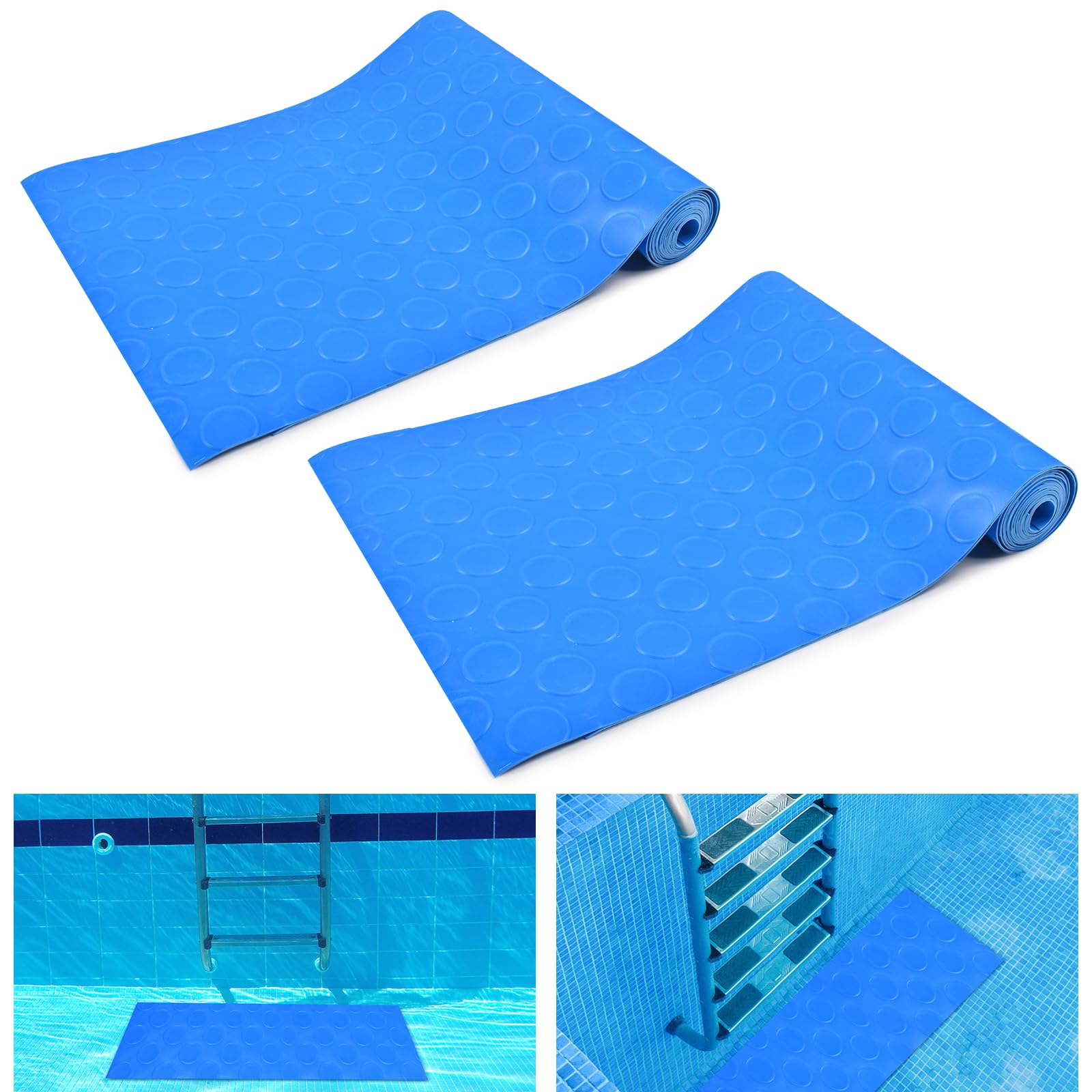 2 Alfombrillas de Escalera de Piscina, 23 × 90 cm, con Textura Antideslizante y Protección a Escala para Escaleras