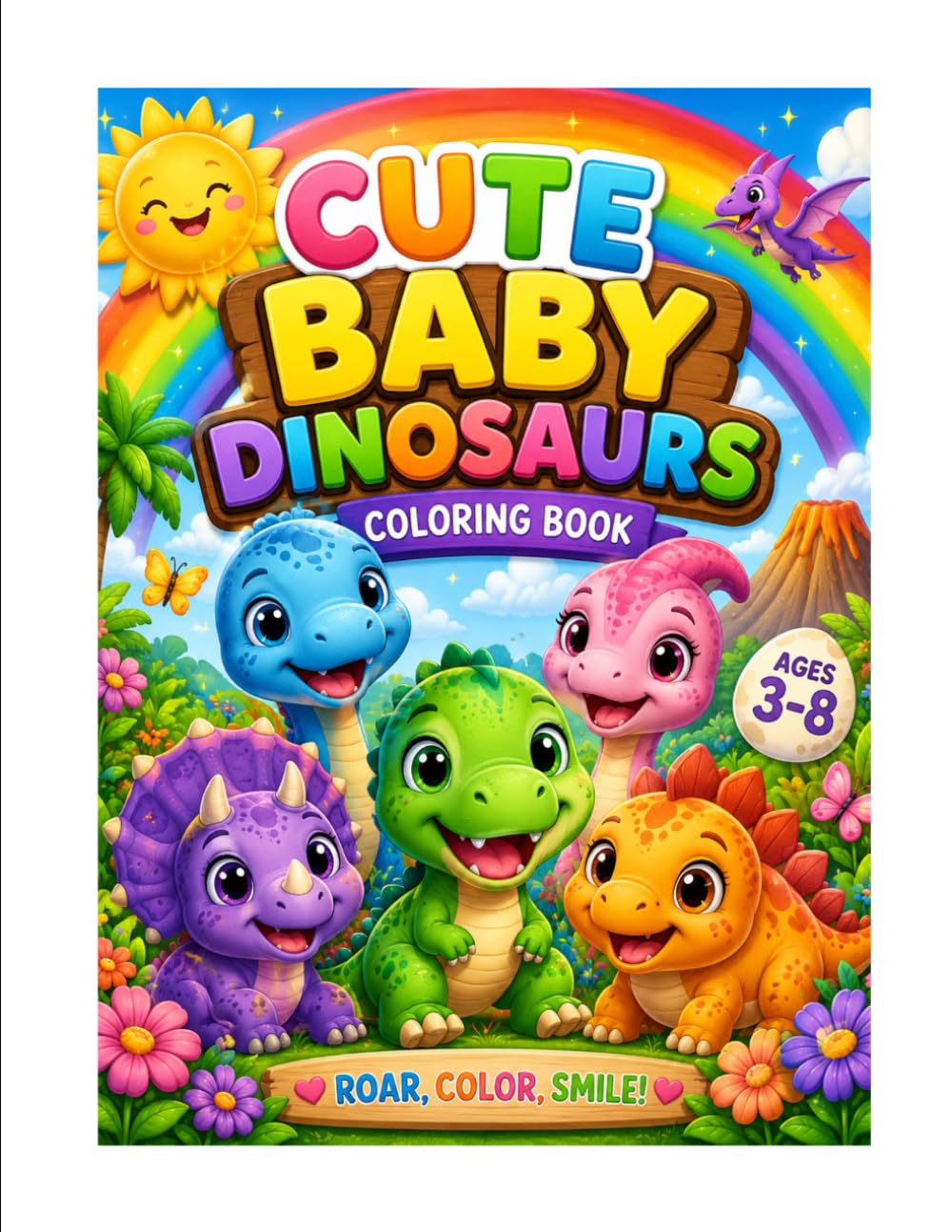 Baby Dinosaurs Coloring Book: Cute Baby Dinosaur Coloring Pages for Kids Ages 3–8