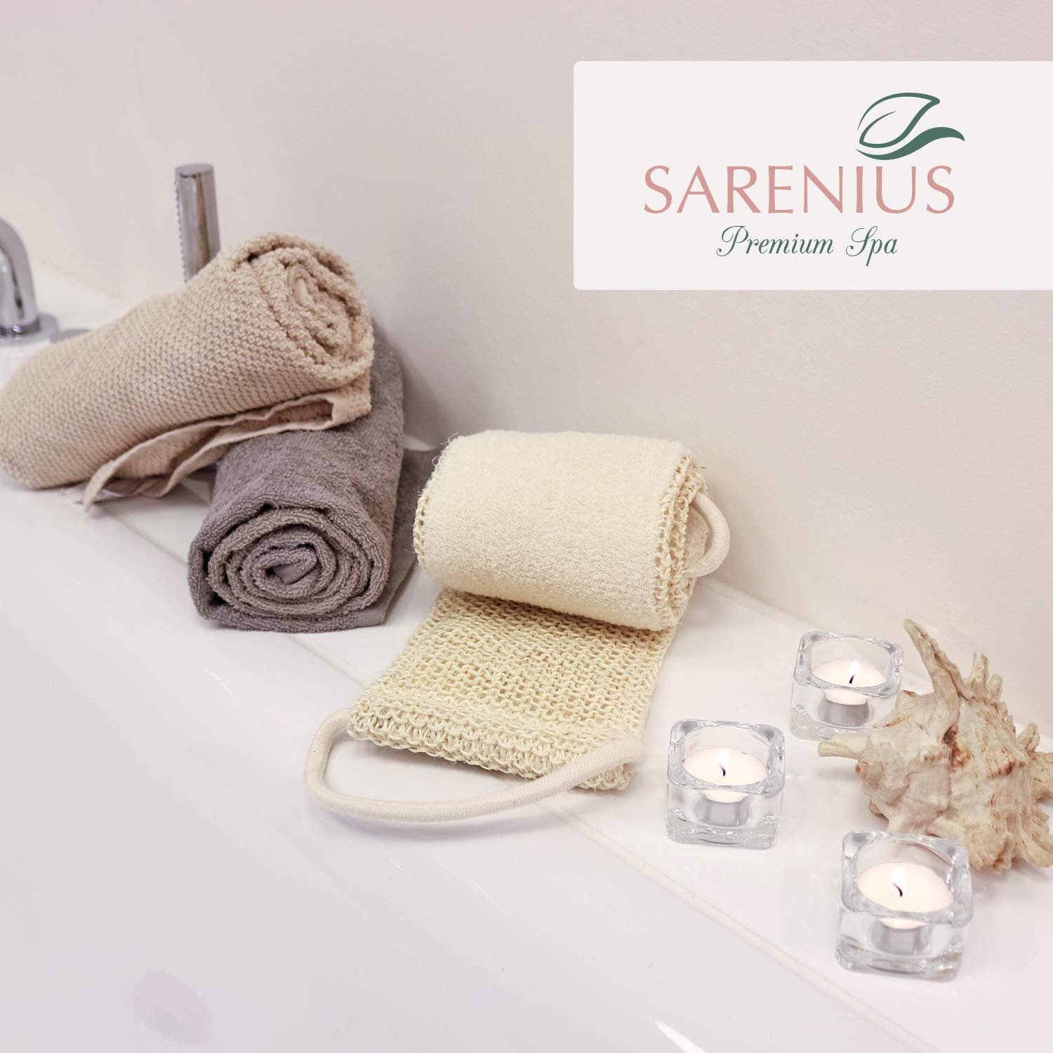 Sisal Set in Bio-Qualität. Massagegurt & Peelinghandschuh für Massagen | Für Nassmassagen & Trockenmassagen geeignet. Peeling mit Rückenschrubber & Massagehandschuh. Für Wellness & Pflege