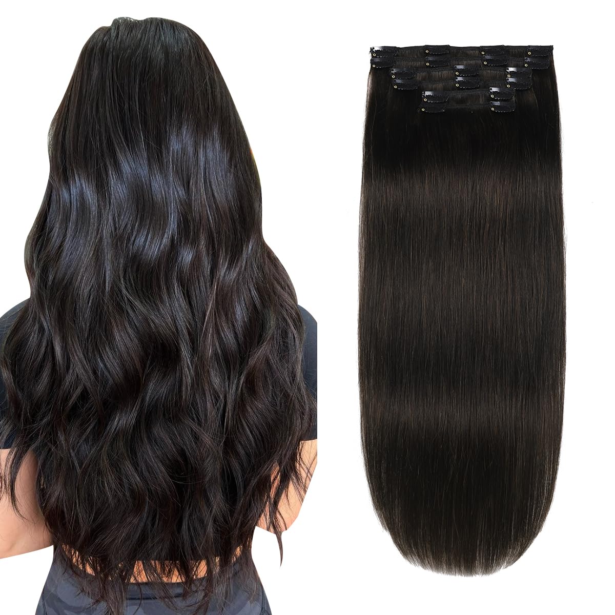 XDhair Clip in Hair Extensions Human Hair Natural Black Clip in Extensions 18Inch 6pcs 120g Natural Black Straight Hair Extensions for Women#1B 18inch