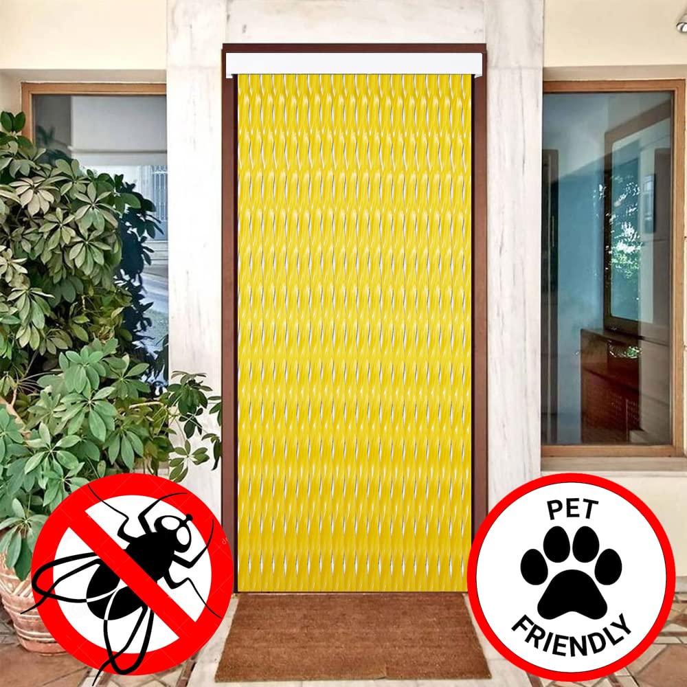Zasłony zewnętrzne Drzwi Cordon Orion | Paski z tworzywa sztucznego PVC i aluminium Bar | Idealny na taras i ganek | Anti-Fly | Przezroczysty-żółty | 210 * 120