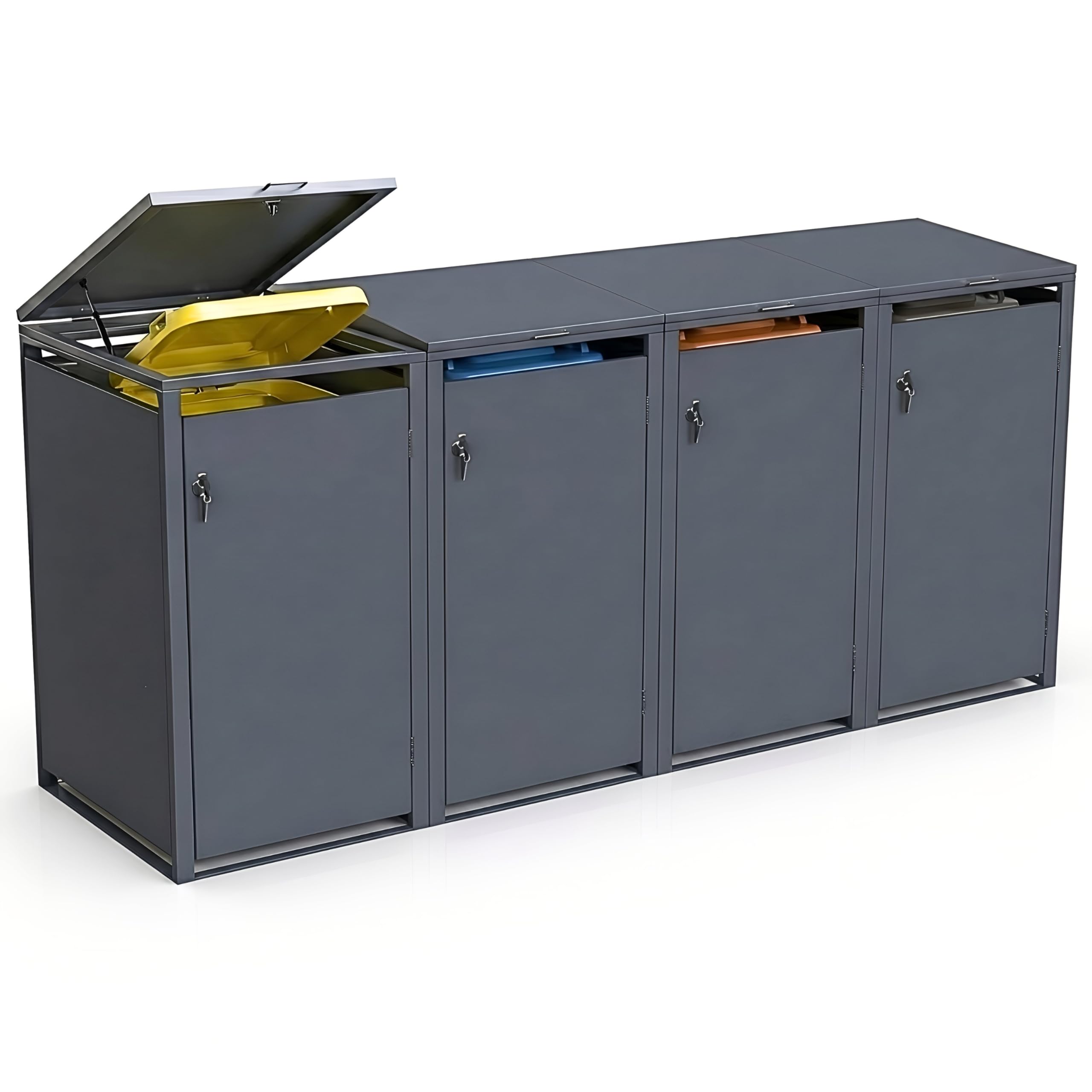 Ghiaiers - Set di 4 copribidoni fino a 240 litri, struttura in acciaio di alta qualità, bloccabile, resistente alle intemperie ed espandibile in modo modulare