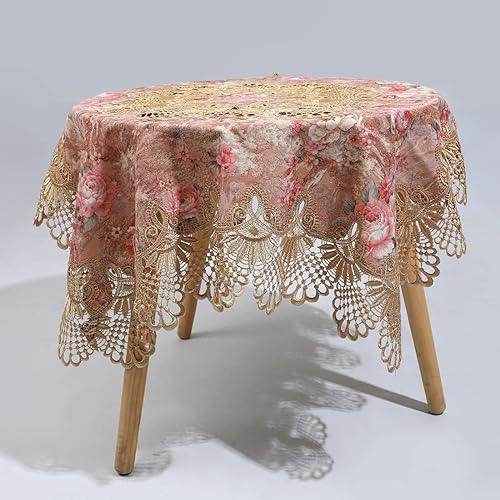 Miniatura 2 de vctops Mantel de retazos de encaje de damasco, cuadrado de lujo, pequeño, elegante mantel de encaje bordado floral para fiesta, cocina, comedor,