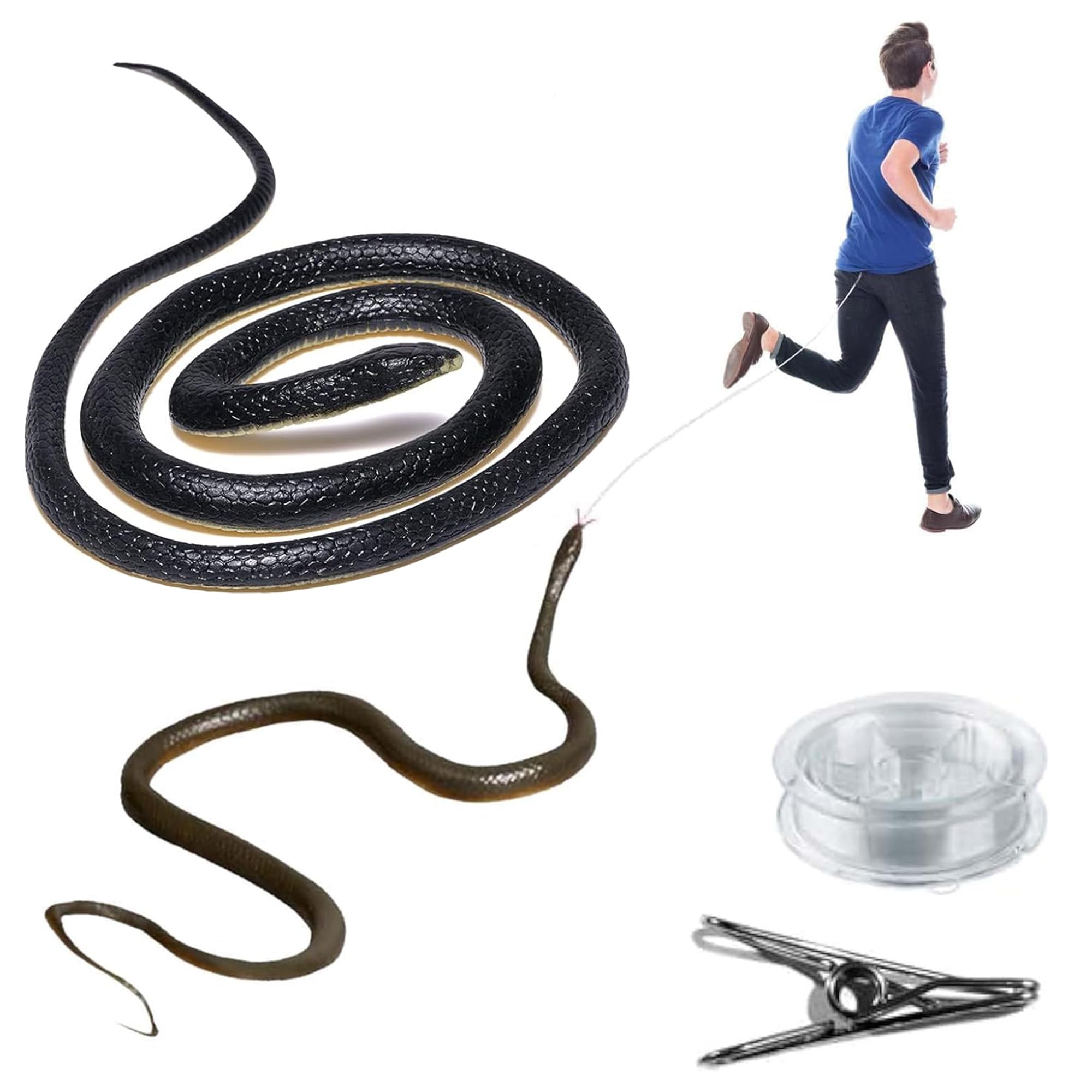 Serpiente Falsa Realista De 1.2m Con Cuerda Y Clip Para Bromas | Juguete De Goma Suave Y Segura | Ideal Para Halloween Y Día De Los Inocentes