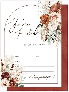 Whaline 25 Sets Fall Invitations with Envelopes Stickers Boho Floral Invitation Cards Autumn Watercolor Flower Blank Invites for Thanksgiving Party Supplies, 5 x 7 Inch