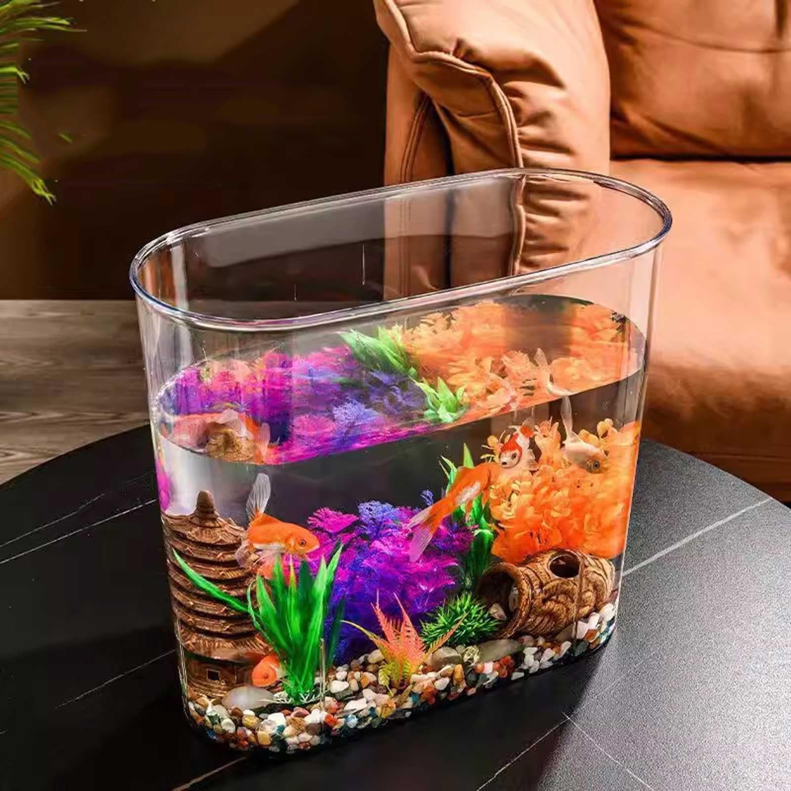 Aquarium Deko Superklares Aquarium aus Acryl for den Schreibtisch mit atmungsaktivem Multifunktionsdeckel, transparentes Aquarium for die Zucht Kleiner Fische Mini Aquarium