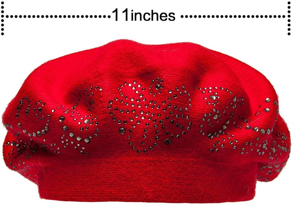 LADYBRO Rhinestone Beret Hats for Women 2 Layers Wool French Knit Cap Lady Winter Black - Image 5