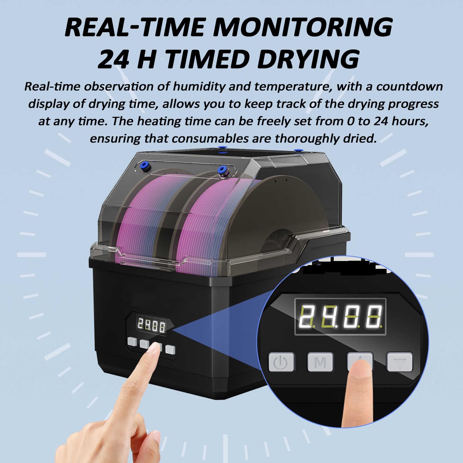 3d-druck-filament-trocknerbox, 3d-filament-aufbewahrungs-dehydrator Mit Doppelspule, Einstellbare Temperatur 40℃-60℃, Echtzeitüberwachung, Schnelles Trocknen Und Feuchtigkeitsfrei, Kompatibel