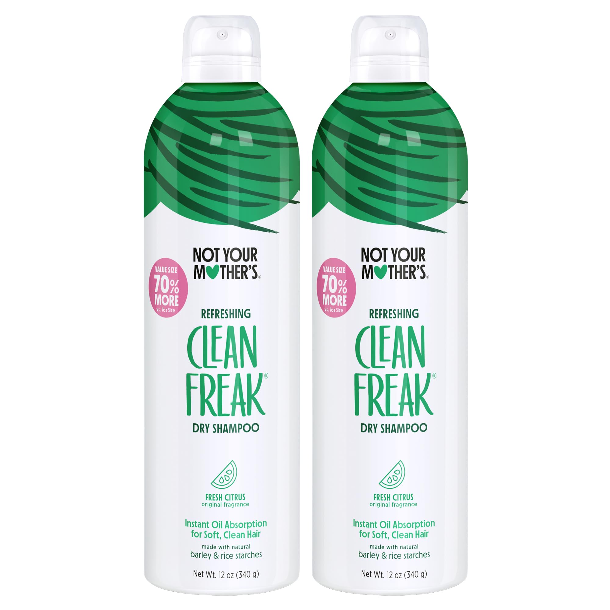 Not Your Mother's Value Pack Clean Freak Refreshing Jumbo Dry Shampoo (2-Pack) - 12 oz Each - 70% More to Instantly Absorb Oil and Refresh Hair Between Washes - Fresh Citrus - For All Hair Types