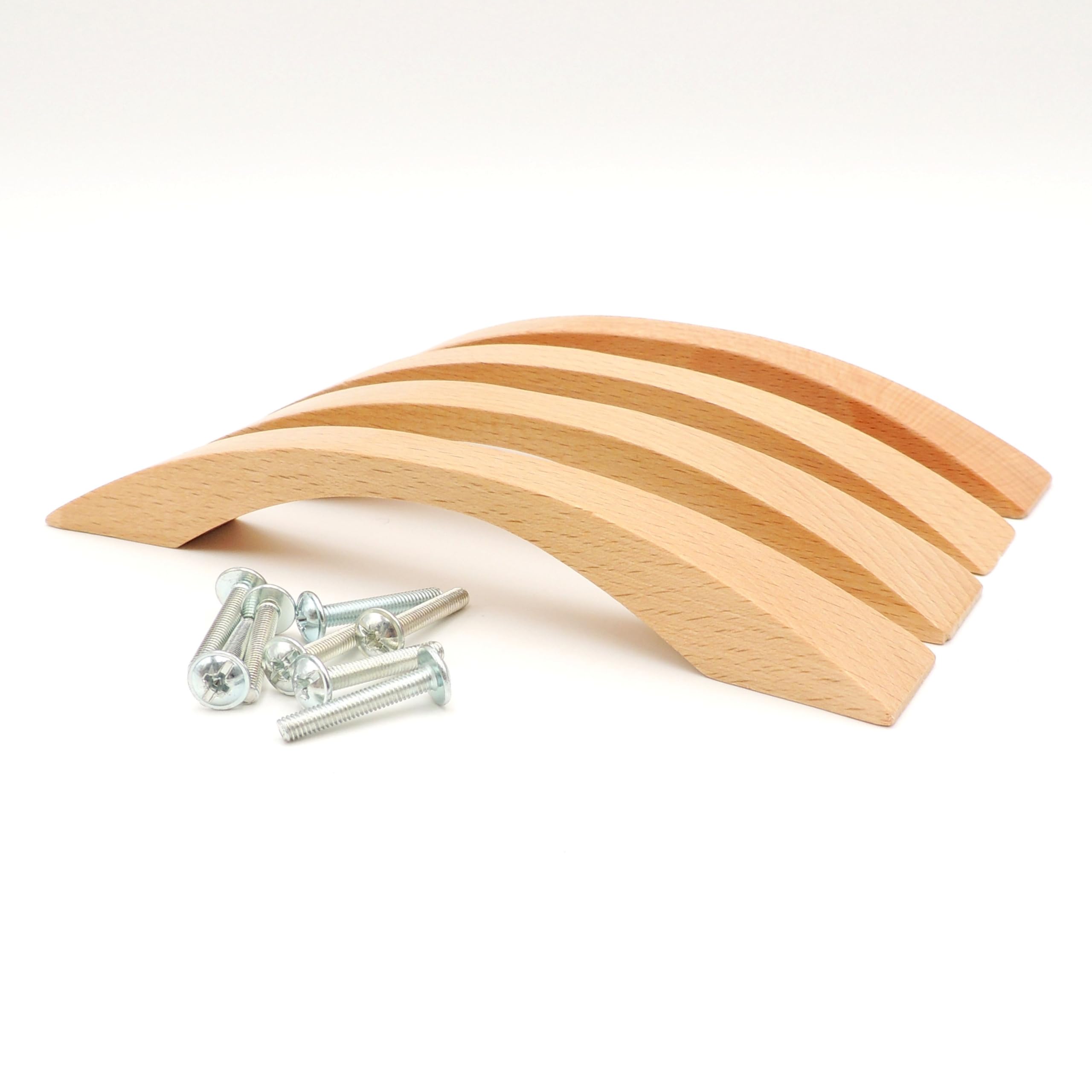 Jowe Beech Varnished 4 Wooden Handles | Wood Kitchen Door Handles Made In Austria | Varnished Beech, Screw Center Distance 128 Mm