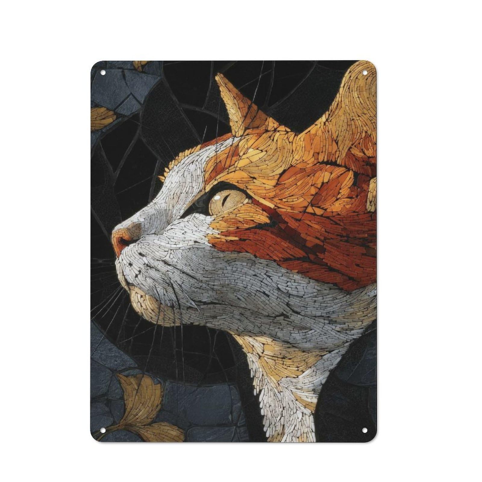 Junmoney Style-10 Country Style Kitchen Metal Sign 40X30cm Featuring Mosaic Cat Portrait, Diner Style Decor For Kitchen, Cafe, Pantry Or Dining Room