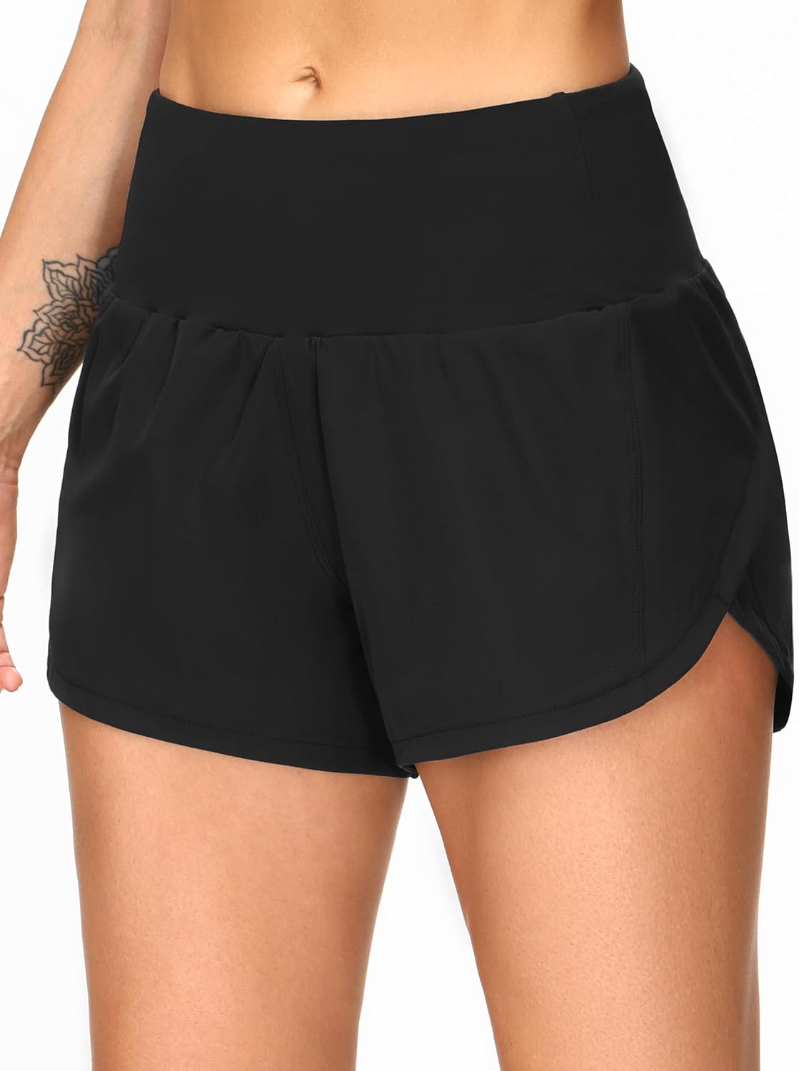 THE GYM PEOPLE 2 Pack Women's High Waisted Running Shorts with Zipper Pockets Liner Quick Dry Athletic Workout Shorts - Image 2