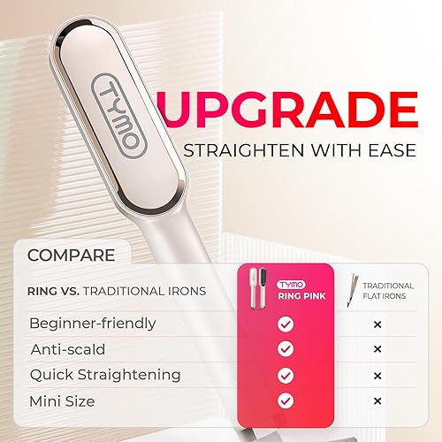 Miniatura 2 de TYMO Cepillo alisador de cabello con revestimiento de cerámica de queratina, 5 temperaturas, calentamiento de 20 segundos, voltaje dual