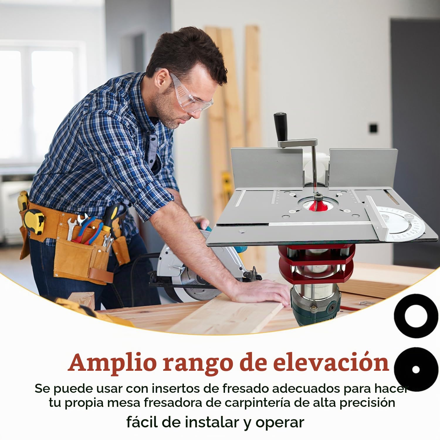 Mesa Fresadora para Madera Aluminio, Kit De Sistema De ElevacióN De Mesa Para Fresadora, SujecióN De 4 Mordazas, Router Table Lfit para CarpinteríA, Ranurado Y Recorte(Plata+Rojo)