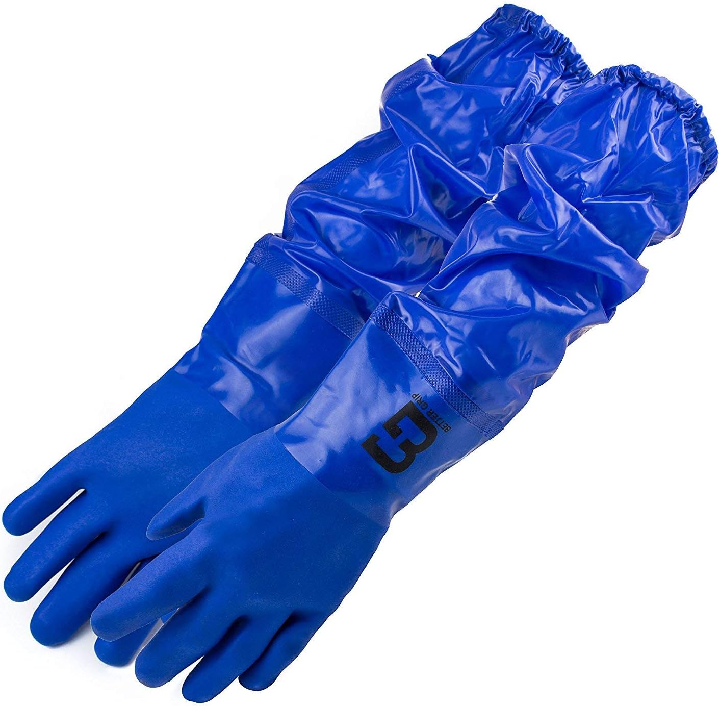 BG26PVC-BLU Premium Double Coated 23 inch PVC Chemical Resistant Gloves (3 Pair)