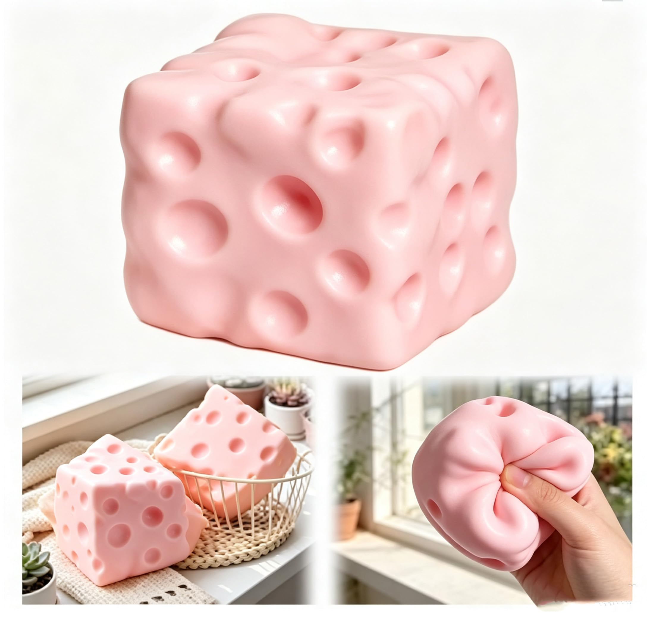 Squishy Toy, Cheese Squishy Cheese and Pink Design, Soft Stress Regulating Toys for Desk Decor and Play, Compact 5.5 cm Collectible Figures-picture-31