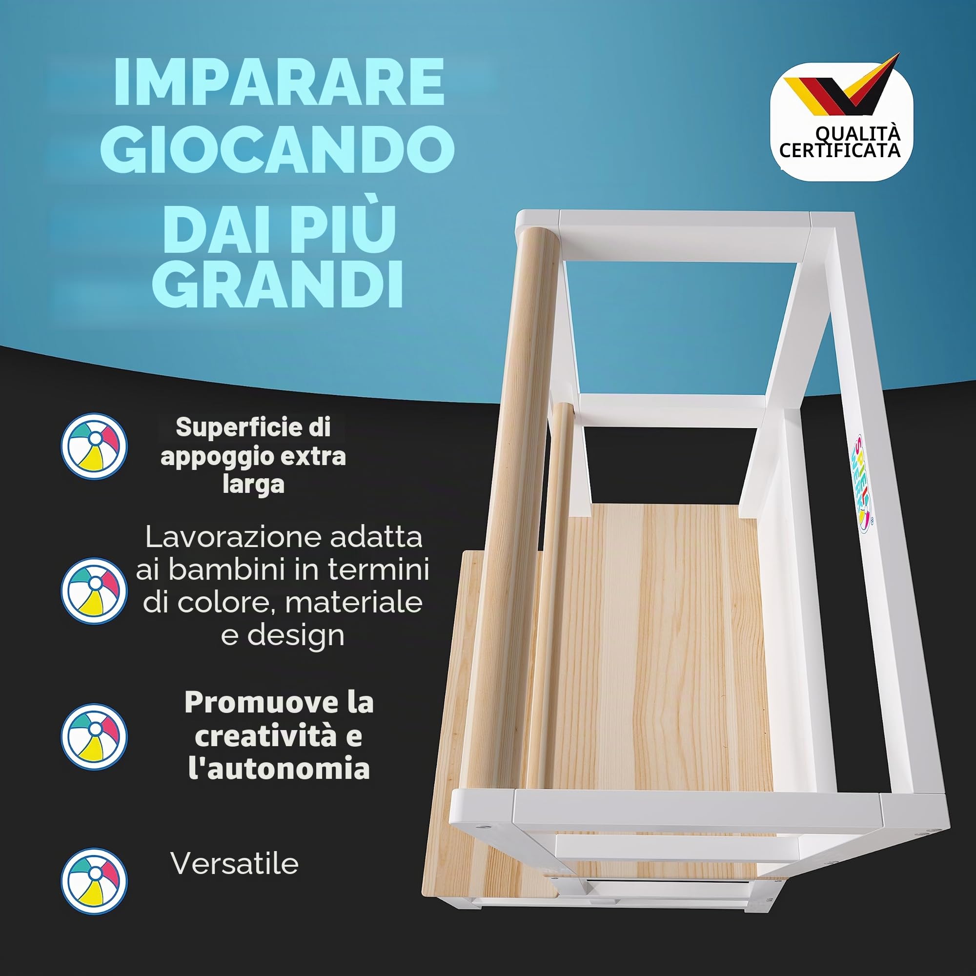 Spielwerk Torre Montessoriana Learning Tower in Legno 50x51x93 cm per Bambini da 2 Anni