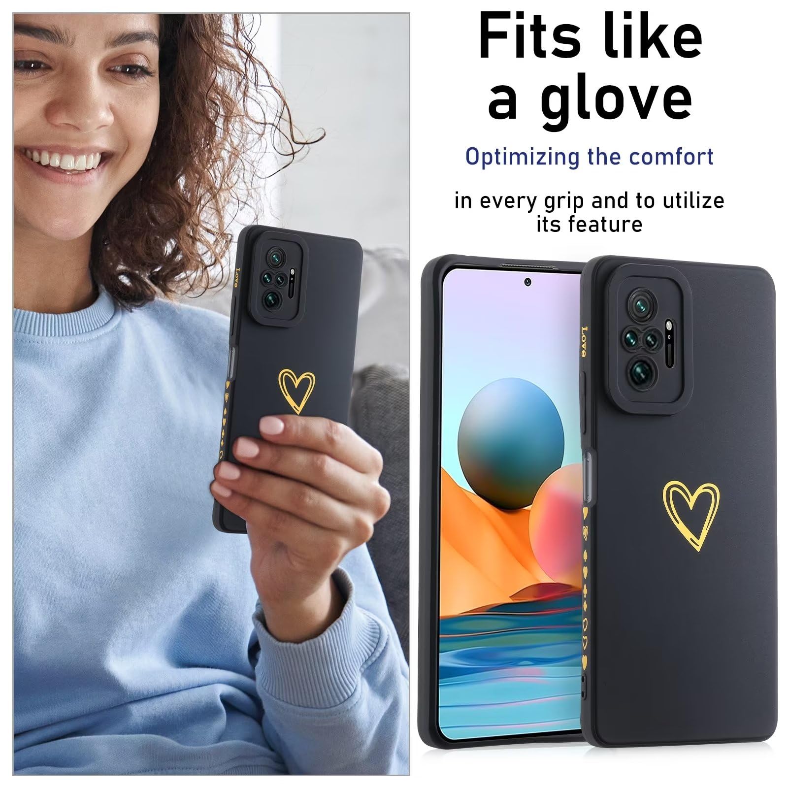 XINYEXIN Silicone Cover per Xiaomi Redmi Note 10 Pro 4G, Custodia Cellulare Onda Cornice Forma Riccia Carina, Antiurto Ondulata Bumper Case - Nero