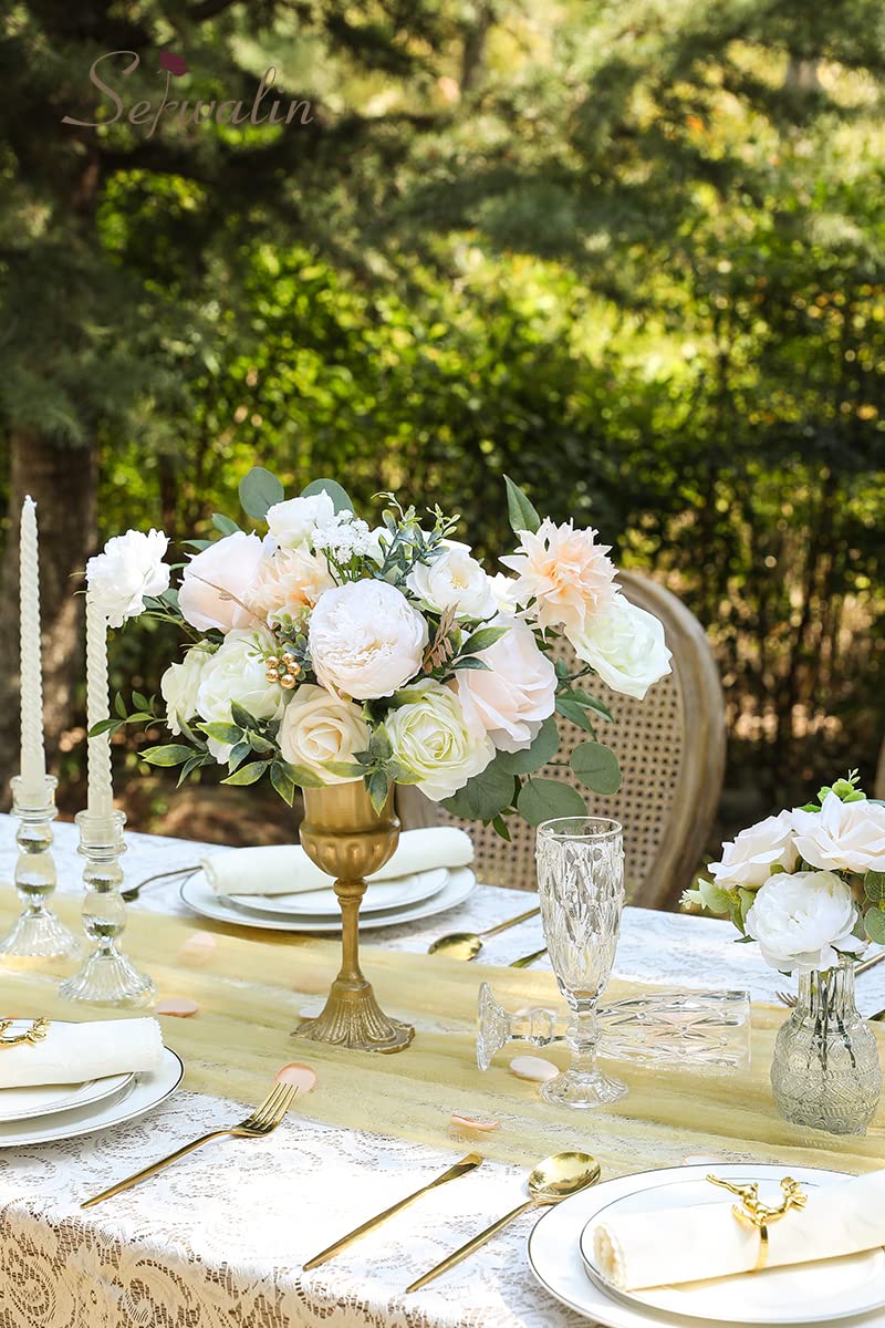 Serwalin Artificial White Flowers - Fake Wedding Bouquets & Centerpieces for Bridal Showers & Parties, White Secret Garden, norm - Image 2