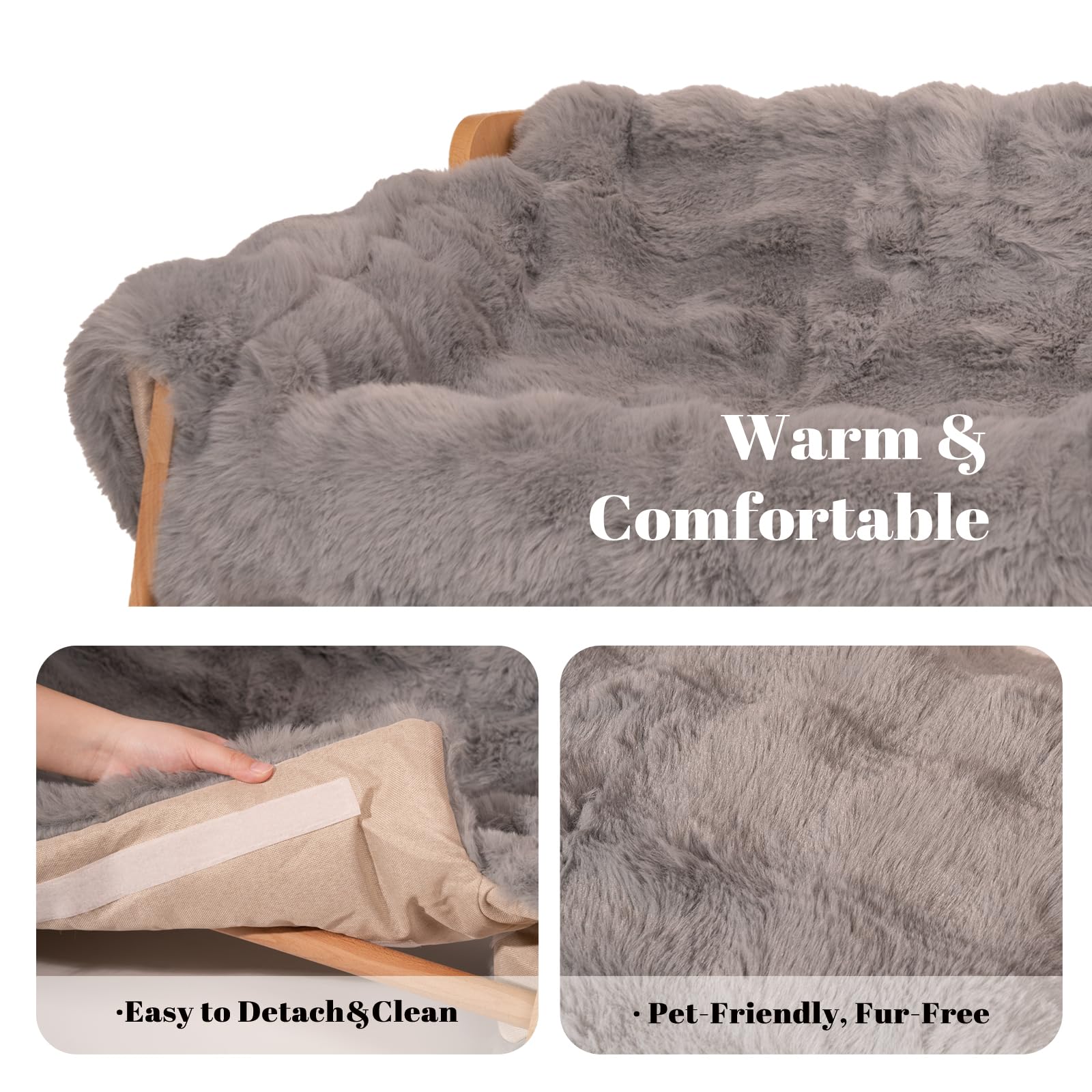 Cheerpals Amaca per gatti di grandi dimensioni – Lettino per gatti autoportante in legno di faggio contro il ribaltamento – Posto letto lavabile per interni e finestre – 70 x 47 x 30 cm, bianco/grigio