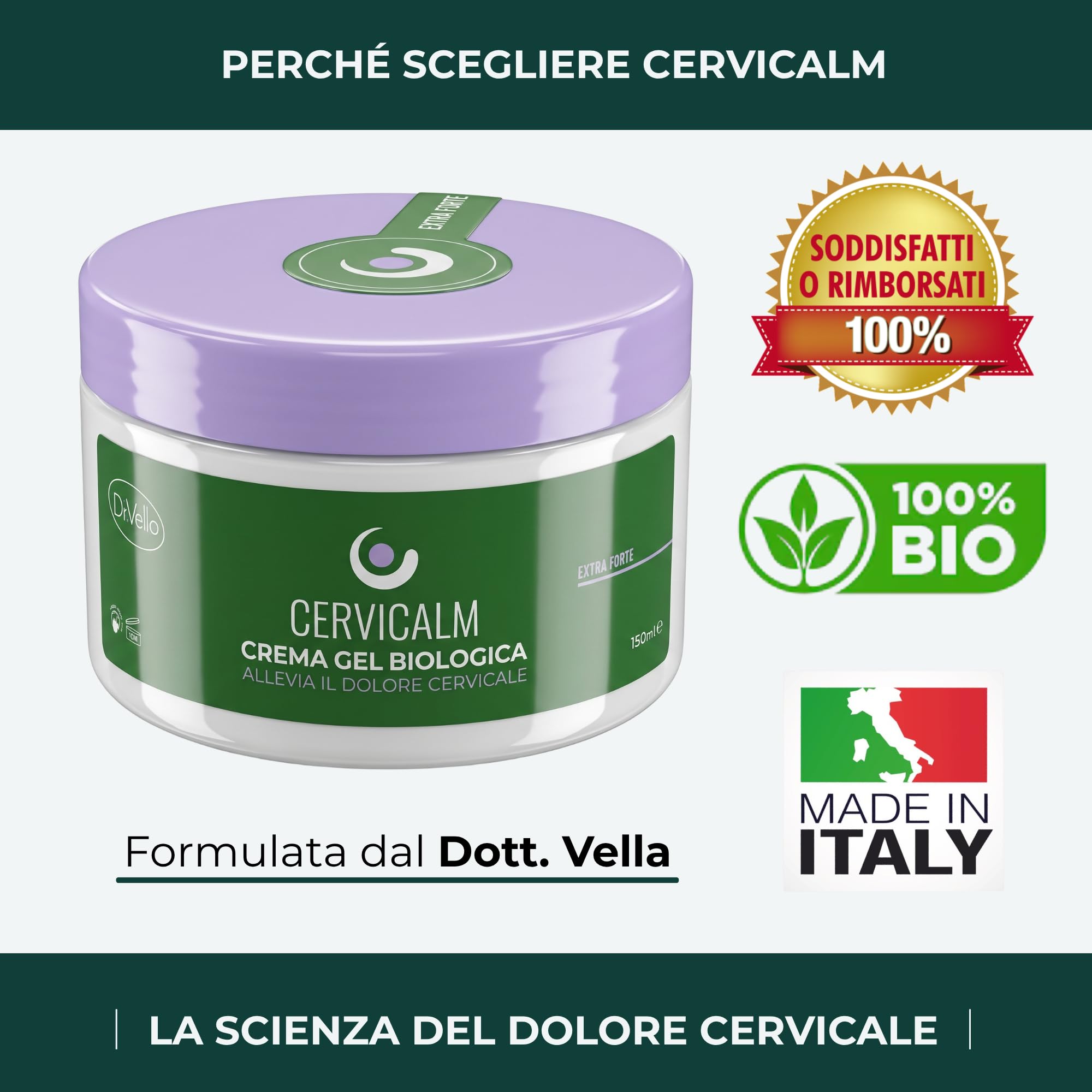 Crema Cervicale Riscaldante – CERVICALM Dott. Vella – Arnica Forte, Artiglio del Diavolo, Aloe Vera – Antinfiammatorio Naturale Biologico Made in Italy 150ml