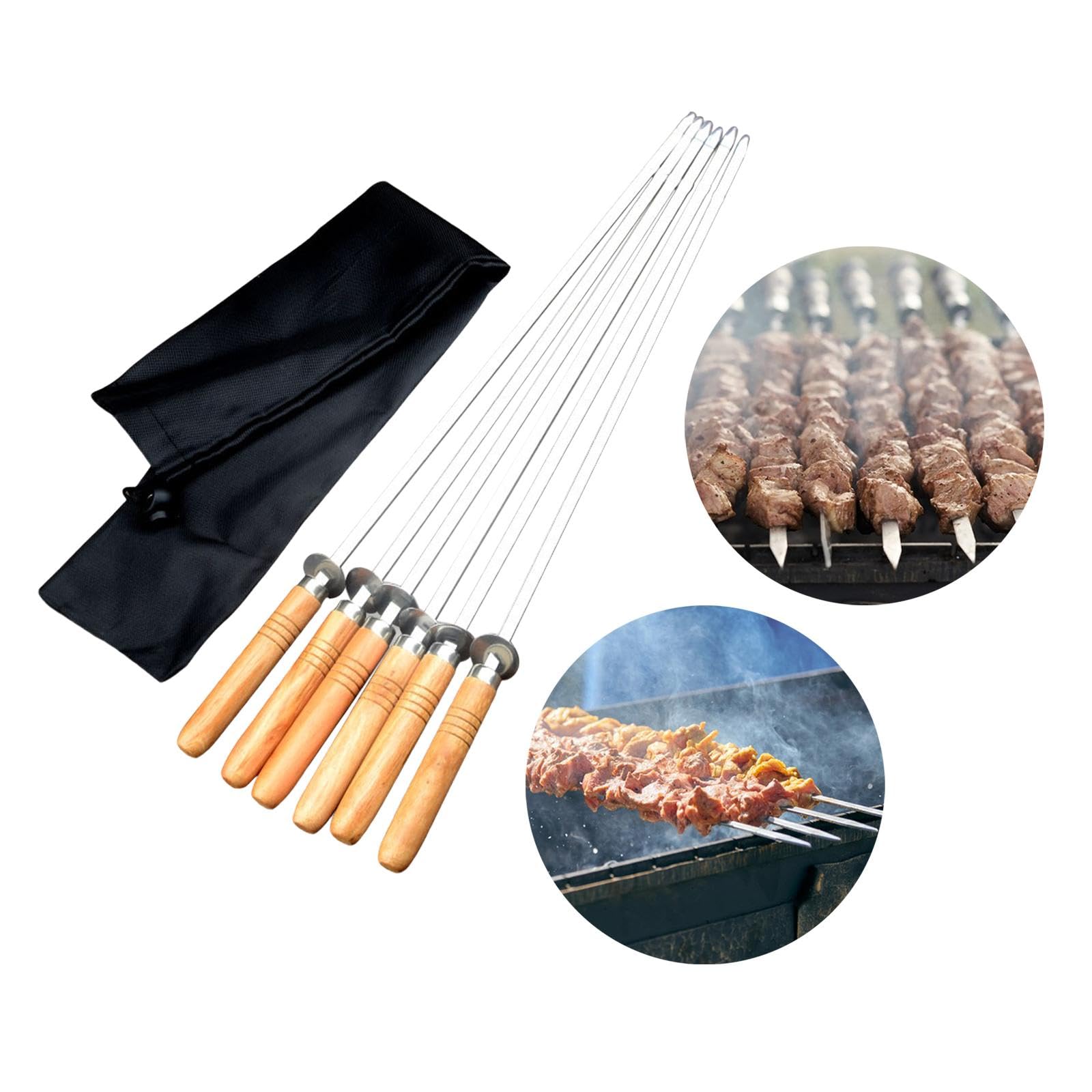Bothyi 6Pcs Stainless Steel Flat Skewers BBQ Skewers,with Carry Bag,Reusable,Kebab Sticks Grilling Supplies for Cooking Camping Meat