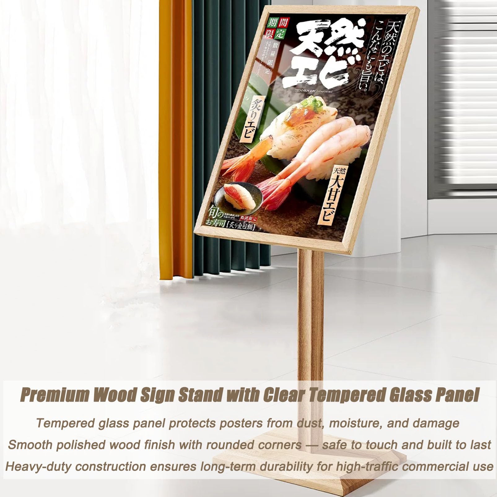 Présentoir au Sol en Bois Porte-Affiche Verre Trempé pour Commerce