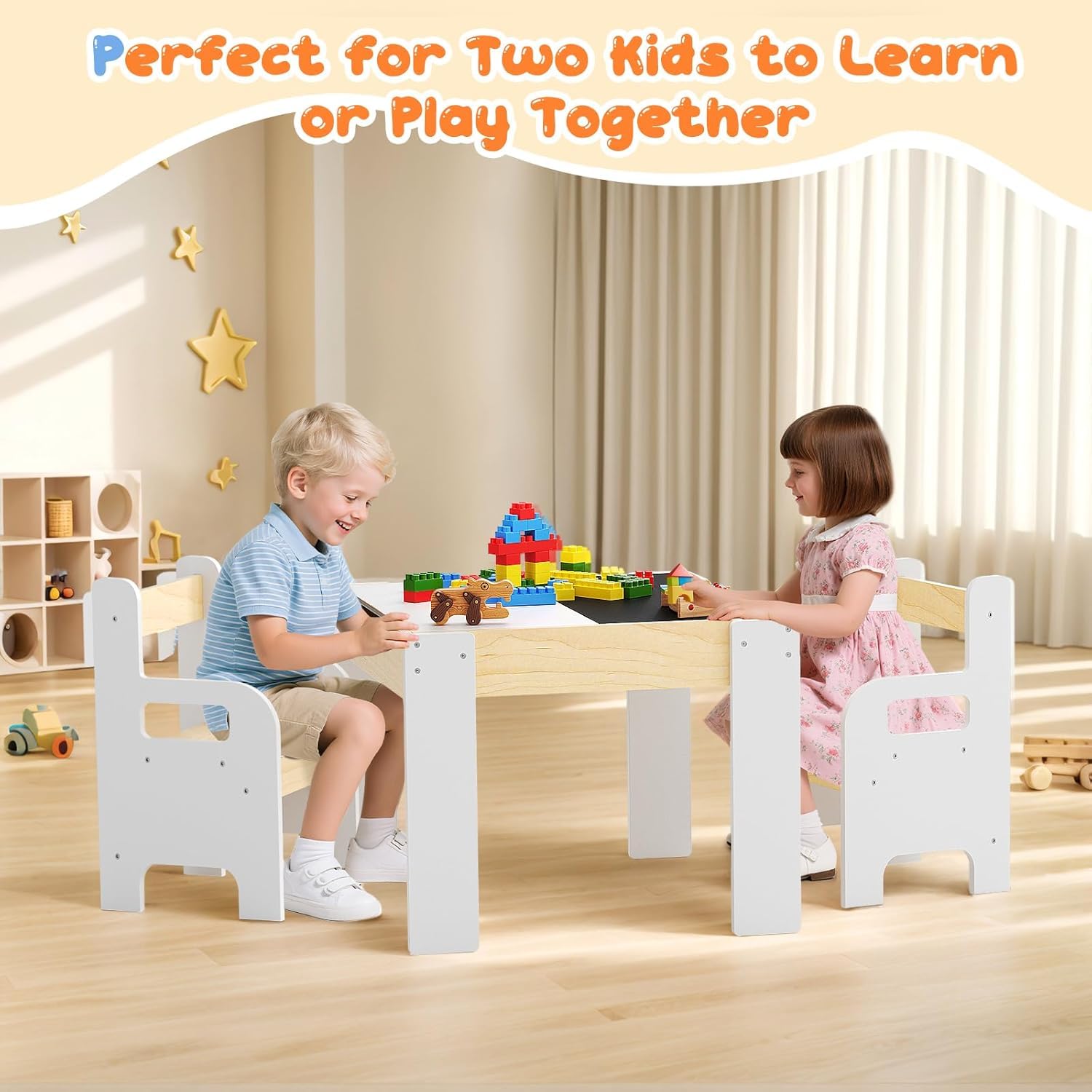 Conjunto de mesa y silla para niños, mesa y silla para leer comer jugar y jugar y jugar fácil de montar con bandeja reversible y extraíble y espacio de almacenamiento para niños de 1 a 3 años