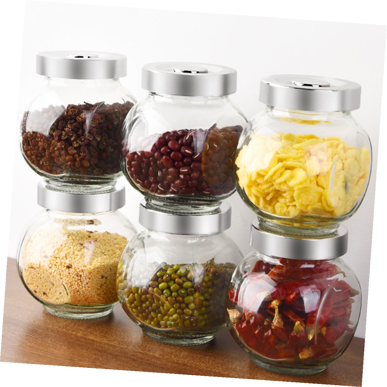 8 pezzi Barattoli in Vetro Trasparente con Coperchio Ermetico Contenitori Alimentari Resistenti e Portatili per Cucina Organizer per Zucchero Spezie e Snack Design Unico e