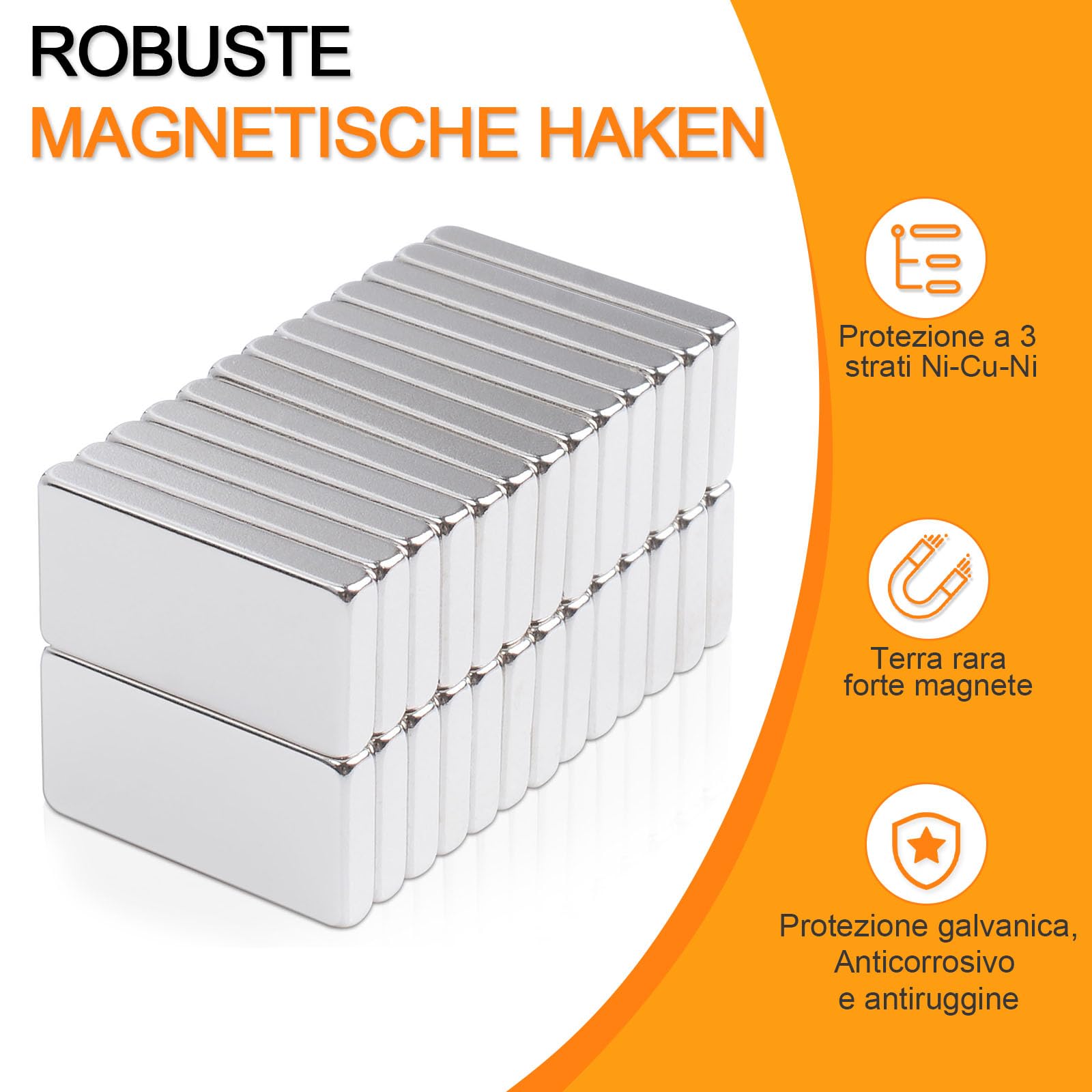 32 magneti forte, 20 x 10 x 3 mm, al neodimio, magneti per lavagna magnetica, rettangolari per armadio da cucina, ufficio