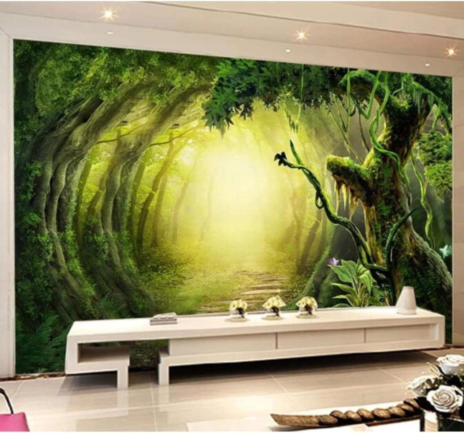 XLMING Fresh Green Forest Path Landscape 3D Wallpaper Luxury Home Dining Decor Paste Sofa Living Room The Wall for Bedroom Mural-400cm×280cm