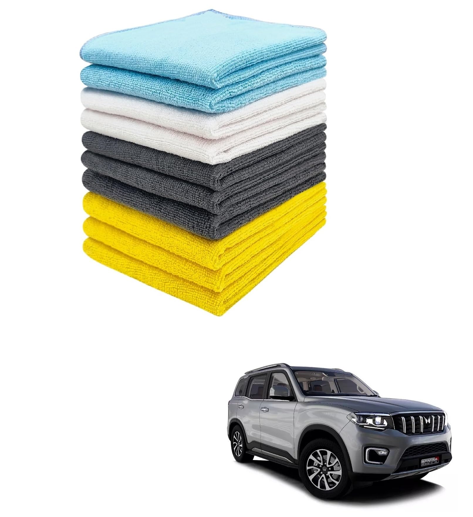 Kozdiko Car Microfiber Cleaning Cloths 40x40cms 300 GSM (Pack of 10) Multi-Colour Highly Absorbent Lint and Streak Free Wash Cloth Compatible with Mahindra Scorpio N-(2022-Present)-image-5