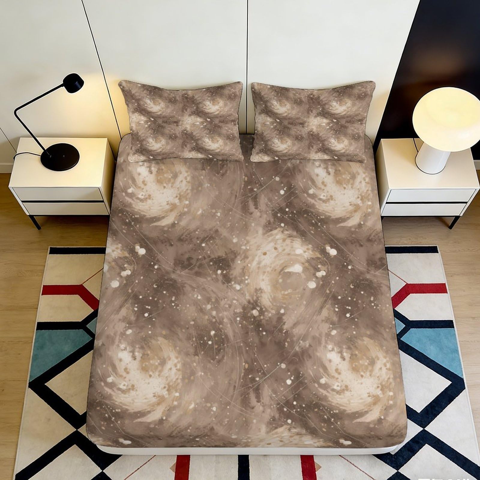 3D Printed Galaxy Swirls Fitted Sheet Microfiber Soft Breathable Cosmic Nebula Bed Cover for Bedroom Dormitory Guest Room Mattress Protection Decor 120x200x25cm