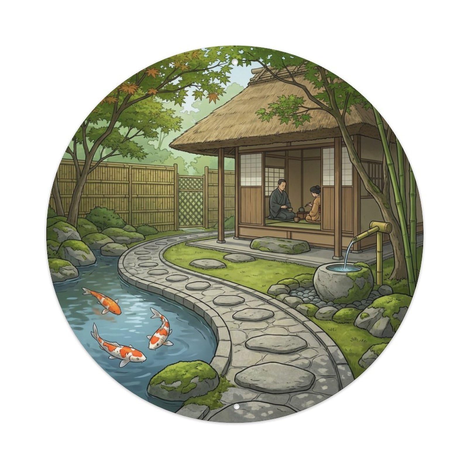 Galvaxio Style Japanese Koi Fish Tea Garden Ceremony Path Metal Tin Sign
